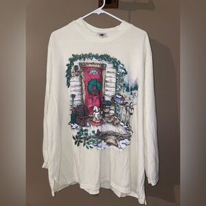 Vintage Festive Ugly Christmas Graphic Long Sleeve Shirt Glitter Sz 2X